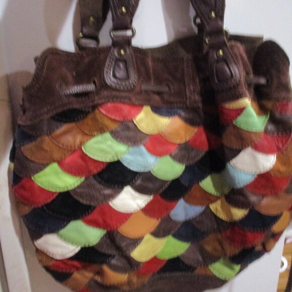 LUCKY BRAND VINTAGE INSPIRED PATCHWORK LEATHER suede hobo boho - Picture 3 of 9